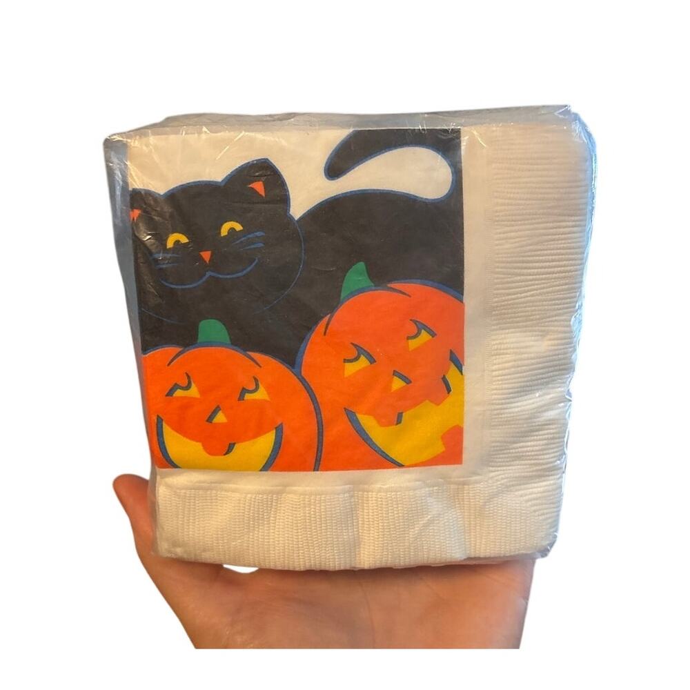 Vintage Halloween Black Cat Pumpkins Party Express Napkins NOS Set of 30 3-Ply